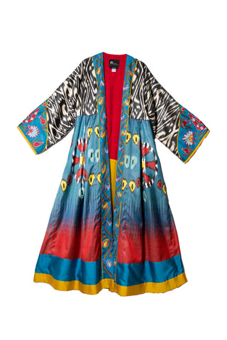 ONE-OF-A-KIND SILK IKAT KAFTAN WITH SUZANI HAND-EMBROIDERY IK22