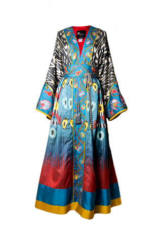 ONE-OF-A-KIND SILK IKAT KAFTAN WITH SUZANI HAND-EMBROIDERY IK22