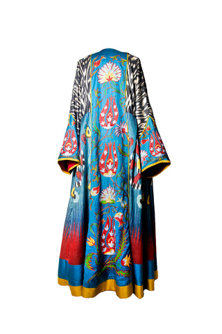 ONE-OF-A-KIND SILK IKAT KAFTAN WITH SUZANI HAND-EMBROIDERY IK22