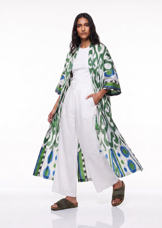 SILK IKAT KIMONO DUSTER / Green