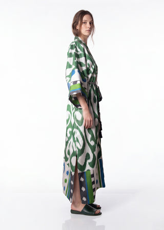 SILK IKAT KIMONO DUSTER / Green