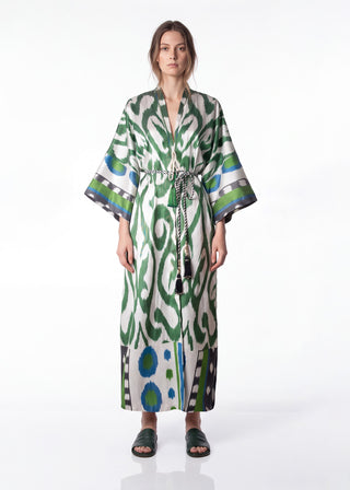 SILK IKAT KIMONO DUSTER / Green