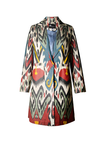 LONG SILK IKAT ENGLISH COLLAR JACKET IK83