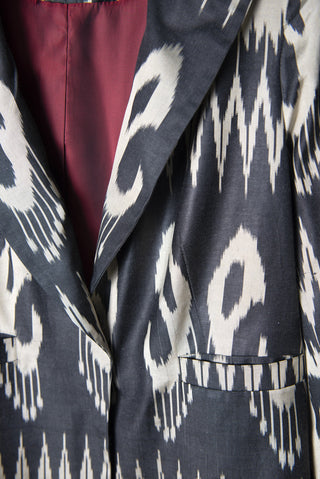LONG SILK IKAT ENGLISH COLLAR JACKET IK74