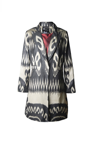 LONG SILK IKAT ENGLISH COLLAR JACKET IK74