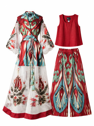 LUXURY SILK IKAT GOWN WITH PAINTING IK110