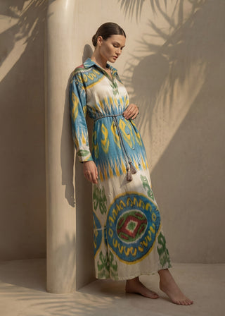 SILK IKAT SHIRT DRESS | BLUE