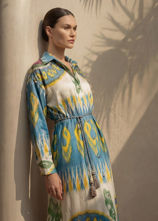 SILK IKAT SHIRT DRESS | BLUE
