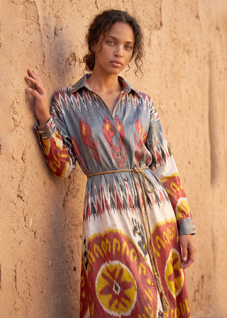 SILK IKAT SHIRT DRESS | ORANGE-RED
