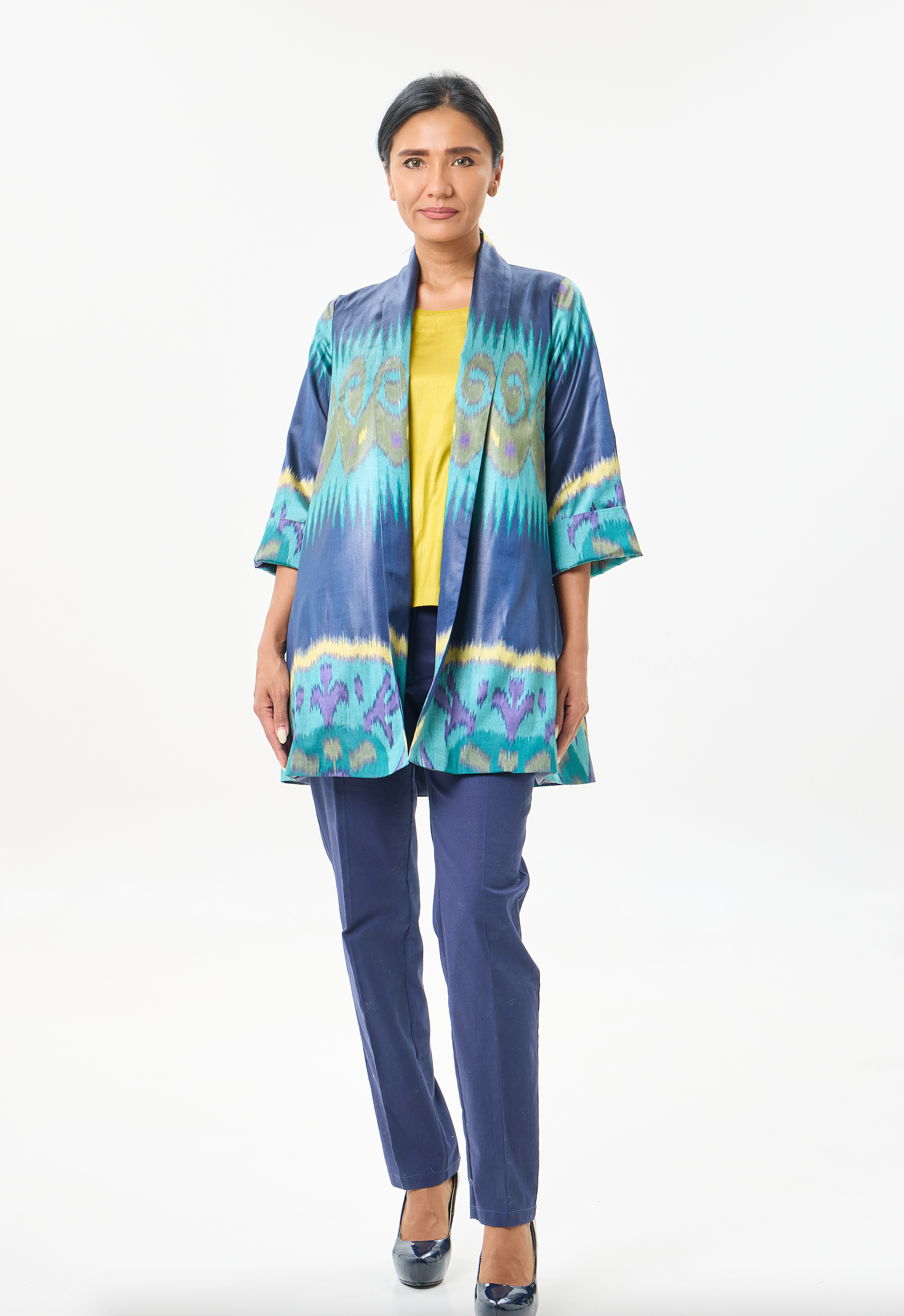 SILK IKAT SHAWL COLLAR JACKET