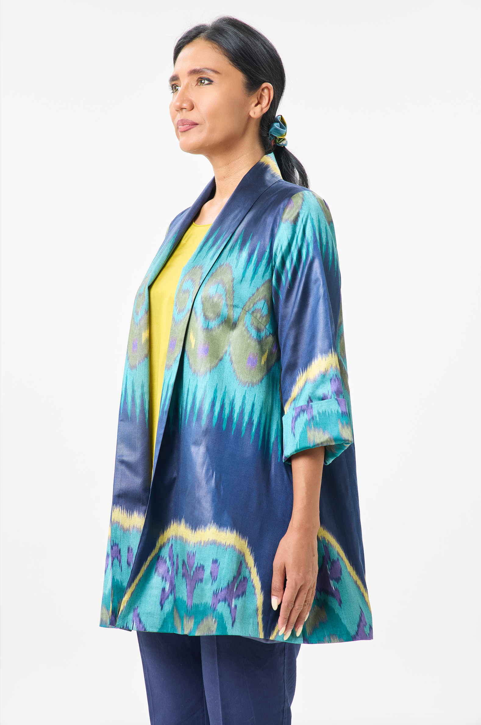 SILK IKAT SHAWL COLLAR JACKET