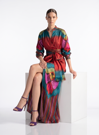 SILK IKAT FLARED WRAP DRESS IK112