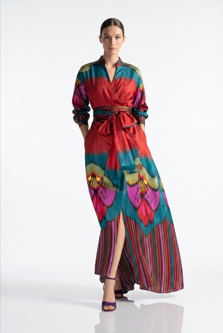 SILK IKAT FLARED WRAP DRESS IK112