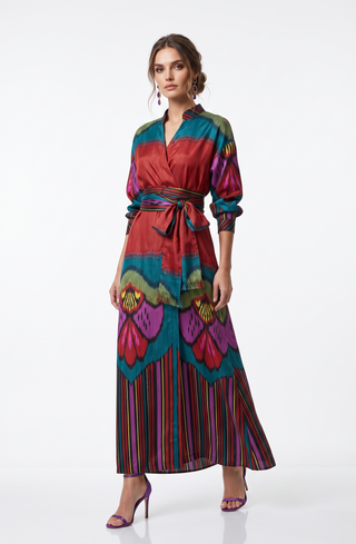 SILK IKAT FLARED WRAP DRESS IK112