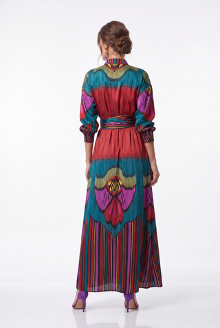 SILK IKAT FLARED WRAP DRESS IK112