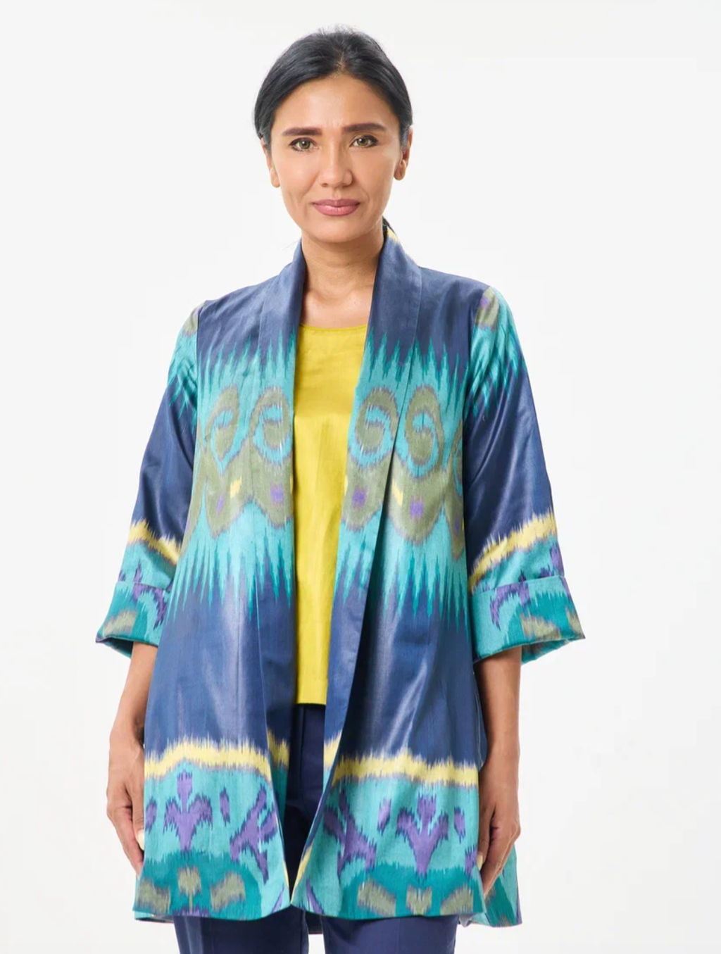 SILK IKAT SHAWL COLLAR JACKET