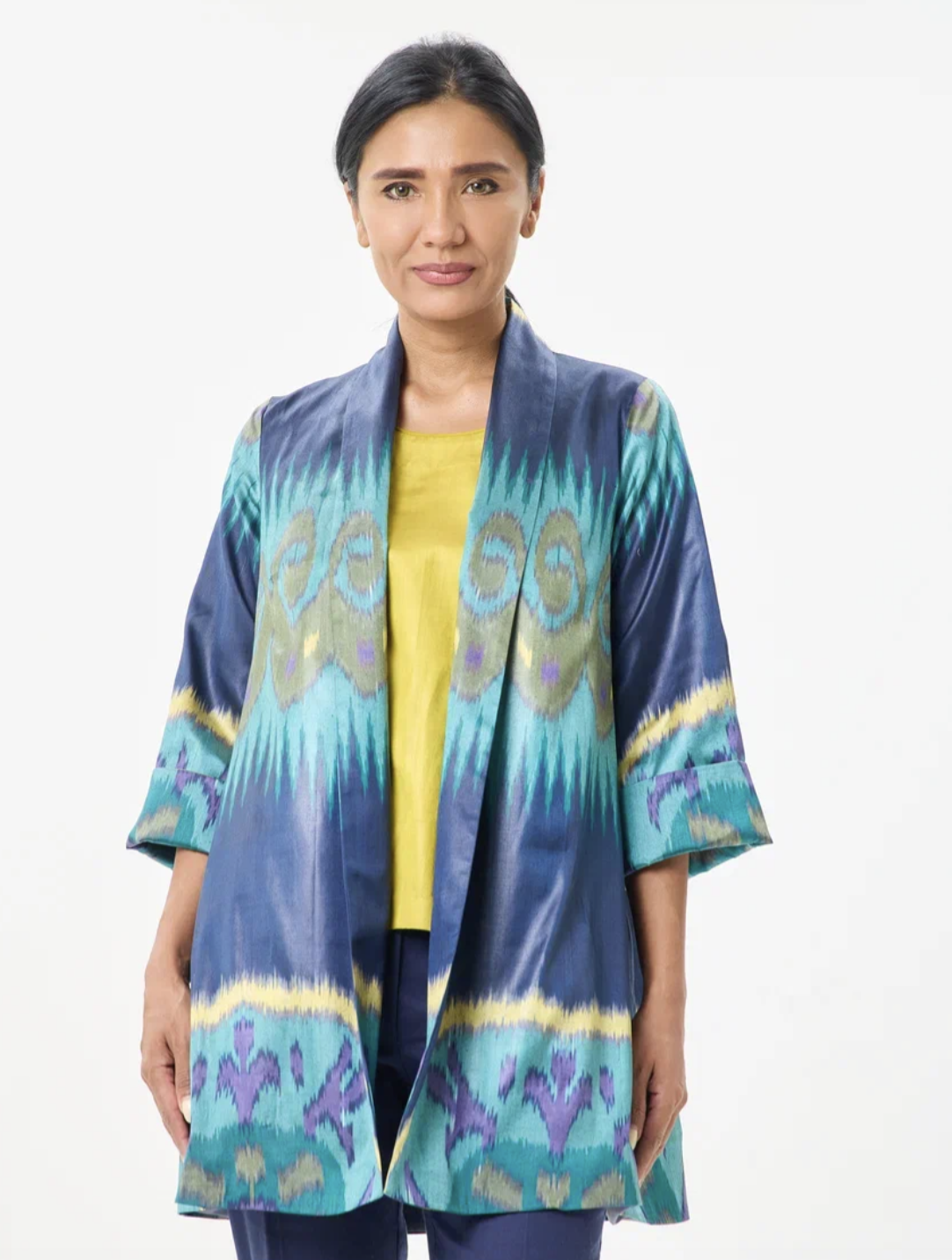 SILK IKAT SHAWL COLLAR JACKET