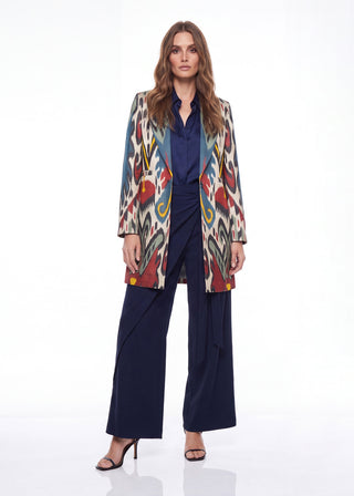 LONG SILK IKAT ENGLISH COLLAR JACKET IK83