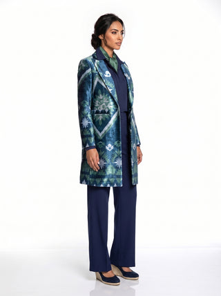 LONG SILK IKAT VELVET ENGLISH COLLAR JACKET VT15