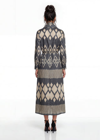 SILK IKAT SHIRT DRESS | BLACK AND WHITE