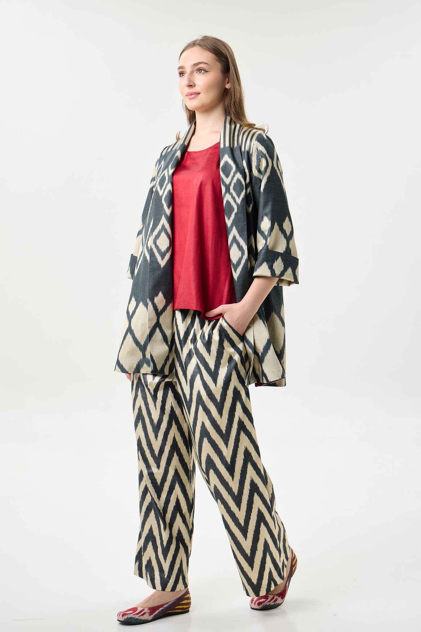 SILK IKAT SHAWL COLLAR JACKET