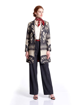 LONG SILK IKAT ENGLISH COLLAR JACKET IK74