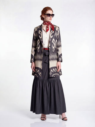 LONG SILK IKAT ENGLISH COLLAR JACKET IK74