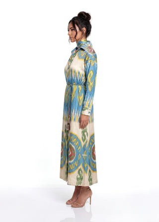 SILK IKAT SHIRT DRESS | BLUE