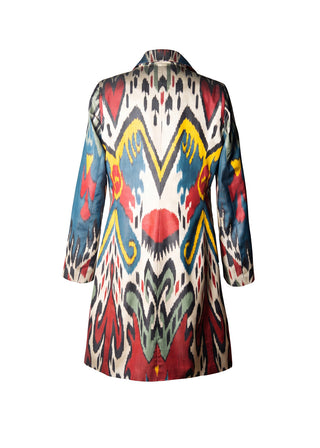 LONG SILK IKAT ENGLISH COLLAR JACKET IK83