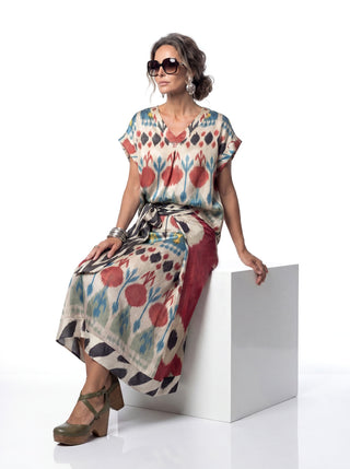 SILK IKAT DROP SHOULDER V-NECK TOP IK82