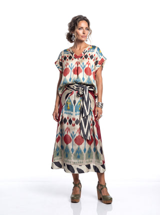 SILK IKAT COMBO WRAP SKIRT IK100/IK82