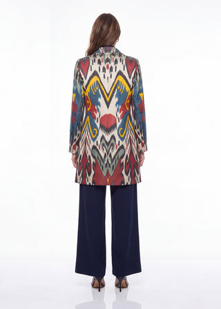 LONG SILK IKAT ENGLISH COLLAR JACKET IK83