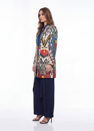 LONG SILK IKAT ENGLISH COLLAR JACKET IK83