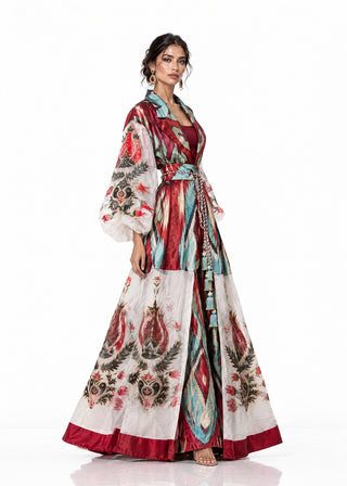 LUXURY SILK IKAT GOWN WITH PAINTING IK110