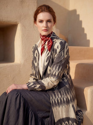 LONG SILK IKAT ENGLISH COLLAR JACKET IK74