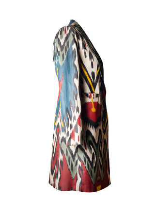 LONG SILK IKAT ENGLISH COLLAR JACKET IK83