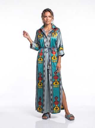 SILK IKAT LONG KAFTAN DRESS IK108