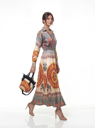 SILK IKAT SHIRT DRESS | ORANGE-RED