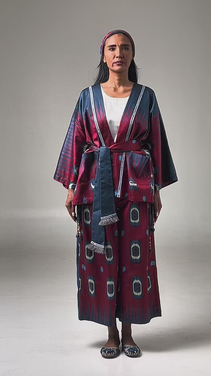 SILK IKAT KIMONO JACKET WITH BELT