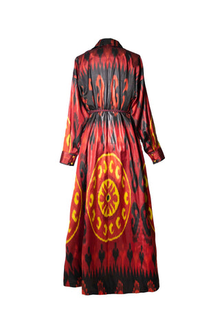 SILK IKAT SHIRT DRESS | RED